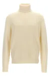 Ma'ry'ya Textured Knit Wool Blend Sweater With Turned-up Turtleneck In Neutral