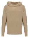 Ma'ry'ya Cashmere Blend Wool Hooded Sweater With Side Splits And Cuffed Sleeves In Gold