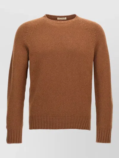 Ma'ry'ya Knit Top Raglan Sleeves Ribbed Cuffs Hem In Brown