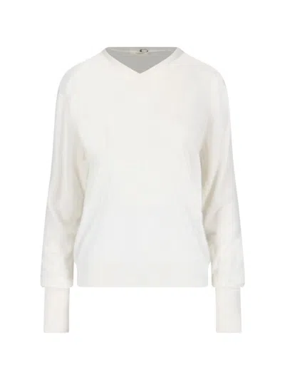 MA'RY'YA MINIMALIST WHITE SWEATER WITH CLASSIC FIT AND ROUND NECKLINE