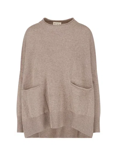 Ma'ry'ya Oversized Crewneck Sweater With Front Pockets In Taupe