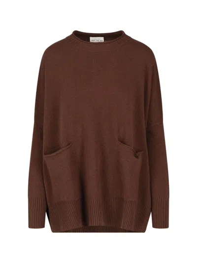 Ma'ry'ya Oversized Crewneck Sweater With Patch Pockets In Brown