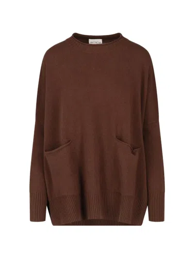 Ma'ry'ya Patch-pocket Side-slit Sweater In Braun