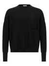 Ma'ry'ya Oversized Wool Sweater With Raw Cut Neckline And Front Pocket In Black
