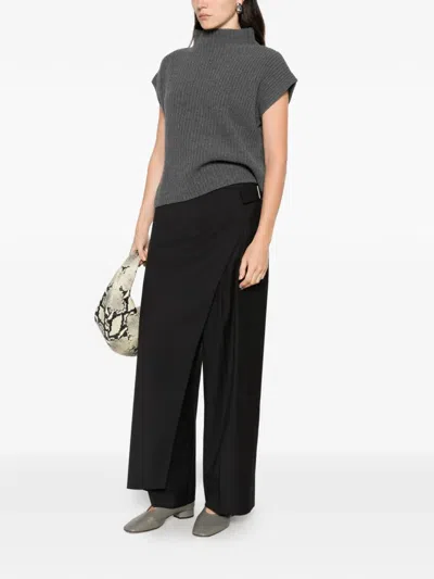 Ma'ry'ya Ribbed-knit High-neck Sleeveless Sweater In Gray