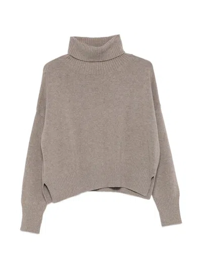 Ma'ry'ya Roll-neck Side-slit Sweater In Neutral