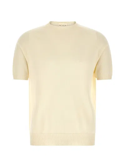 Ma'ry'ya Short Sleeve Cotton Crew Neck Sweater In White