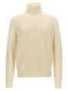 Ma'ry'ya Textured Knit Wool Blend Sweater With Turned-up Turtleneck In Neutral