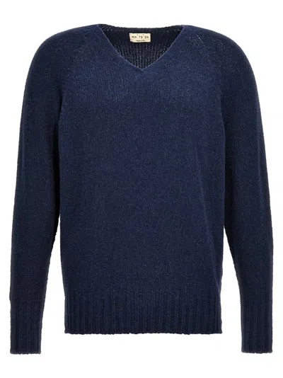 Ma'ry'ya V-neck Cotton Blend Sweater In Blue