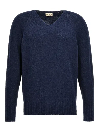 Ma'ry'ya V Neck Fine Knit Long Sleeve Sweater In Blue