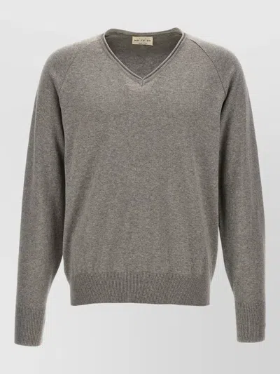 Ma'ry'ya V Neck Knit Sweater Long Sleeves In Gray
