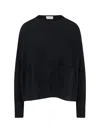 Ma'ry'ya Black Knit Sweater With Round Neckline And Ribbed Finishes In Blue