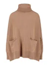 Ma'ry'ya High Turtleneck Knit Sweater With Side Slits In Brown
