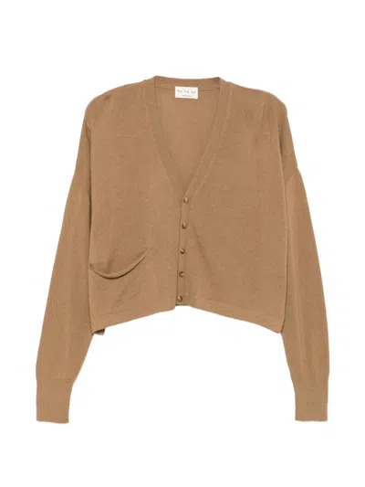 Ma'ry'ya V-neck Button-up Cardigan In Nude