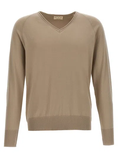 Ma'ry'ya V-neck Cotton Sweater In Beige