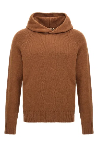 Ma'ry'ya Wool Hooded Sweater In Brown