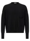 Ma'ry'ya Oversized Wool Sweater With Raw Cut Neckline And Front Pocket In Black
