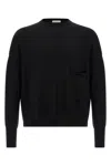 Ma'ry'ya Oversized Wool Sweater With Raw Cut Neckline And Front Pocket In Black