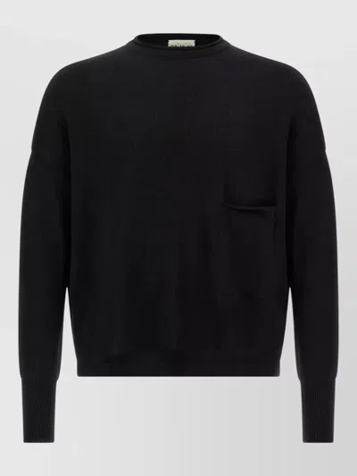 Ma'ry'ya Wool Sweater Crew Neck Chest Pocket In Black