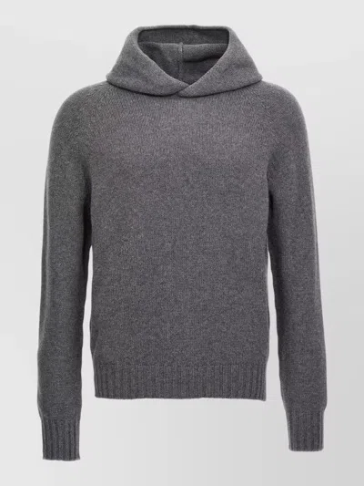 Ma'ry'ya Wool Sweater Hood Raglan Sleeves In Gray