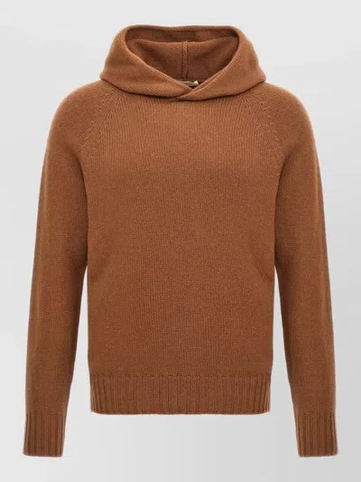 Ma'ry'ya Wool Sweater Hooded Raglan Sleeves In Brown
