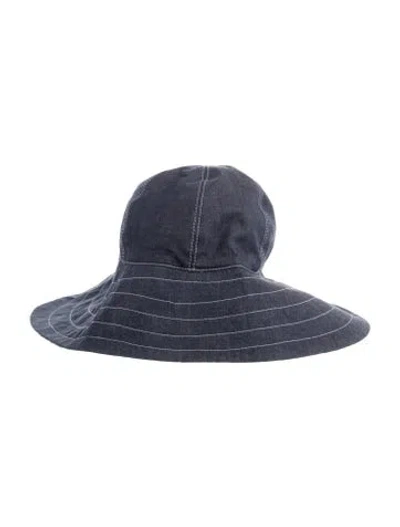 Pre-owned Marzi Firenze Women's Blue Striped Sun Hat