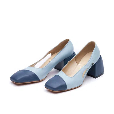 Mas Laus Women's Light And Dark Blue Leather Heels Square Toe