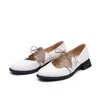 Mas Laus Women's White / Neutrals / Gold Off White Color Croco Pattern Loafers With Laces In White/gold