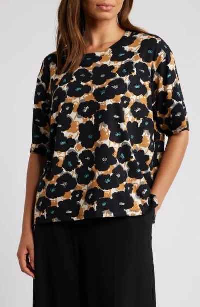 Masai Copenhagen Doreann Floral Print Top In Ivory/tan/black Floral