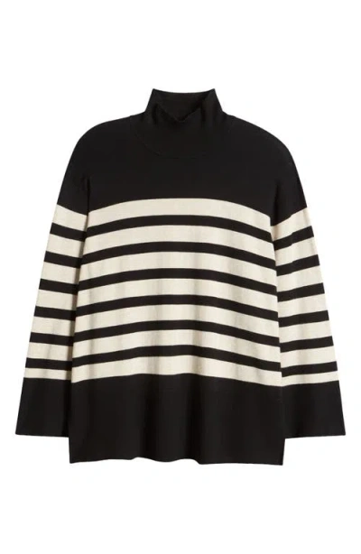 Masai Copenhagen Fasoni Stripe Mock Neck Sweater In Black/ Jet