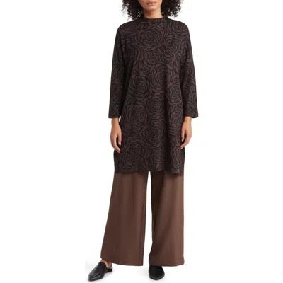 Masai Copenhagen Gretha Floral Long Sleeve Tunic Top In Coffee Bean