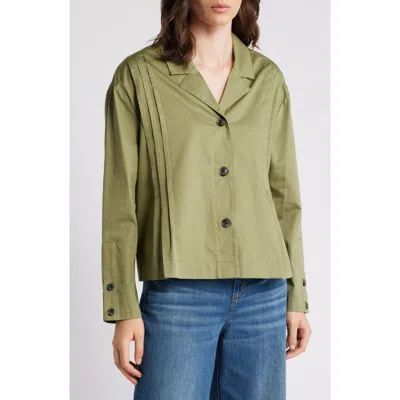 Masai Copenhagen Icara Pleat Detail Button-up Cotton Shirt In Loden Green