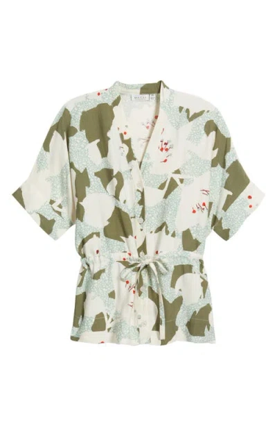 Masai Copenhagen Irekana Print Tie Waist Top In Frosty Green