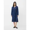 Masai Copenhagen Long Sleeve V-neck Denim Midi Dress In Blue