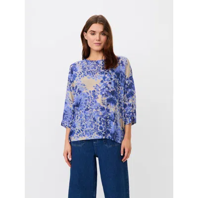 Masai Copenhagen Mabecca Fluid Draped Floral Blouse In Blue
