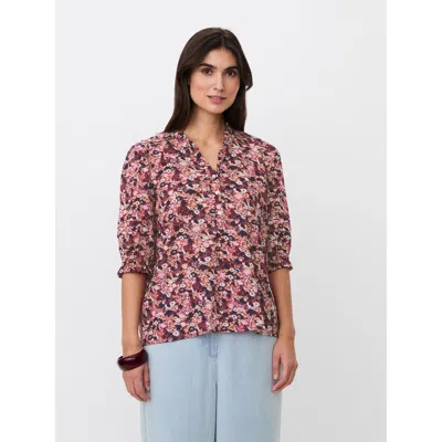 Masai Copenhagen Mabrenitha Floral Mandarin Collar Blouse In Red