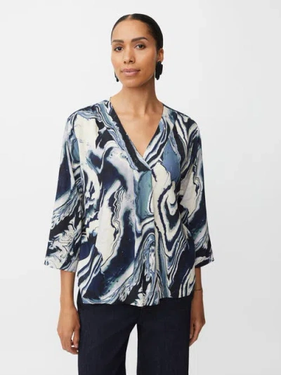 Masai Copenhagen Madaciana 3/4 Sleeve V-neck Blouse In Blue