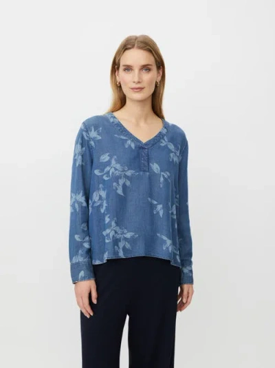 Masai Copenhagen Madariane Denim Floral Print Blouse In Blue