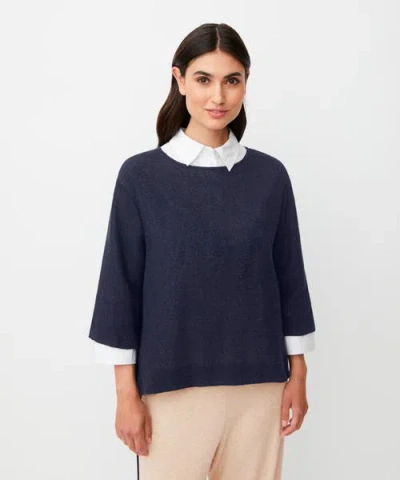 Masai Copenhagen Madarmi 3/4 Sleeve Round Neck Top In Blue