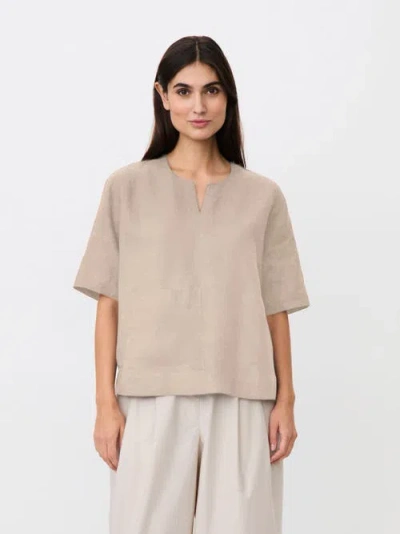 Masai Copenhagen Madolorea Linen Short Sleeve Tunic Top In Neutral