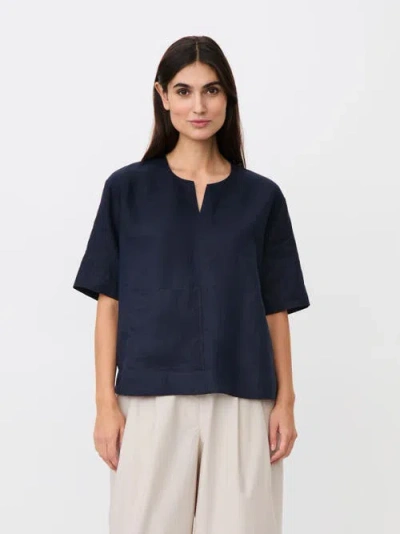 Masai Copenhagen Madolorea Linen Short Sleeve Tunic Top In Blue