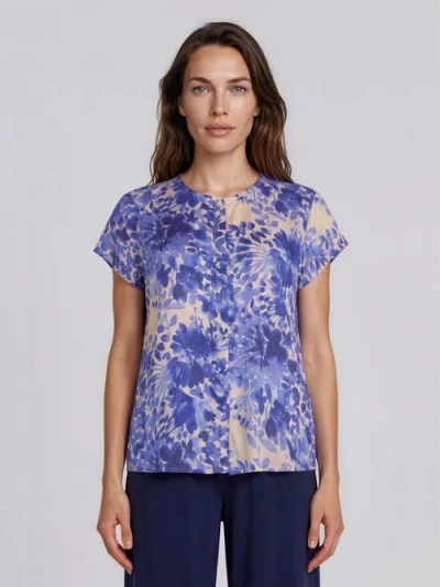 Masai Copenhagen Mala Round-neck Short Sleeve Blouse In Blue