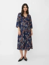 Masai Copenhagen Manorelle V-neck 3/4 Sleeve Midi Dress In Blue