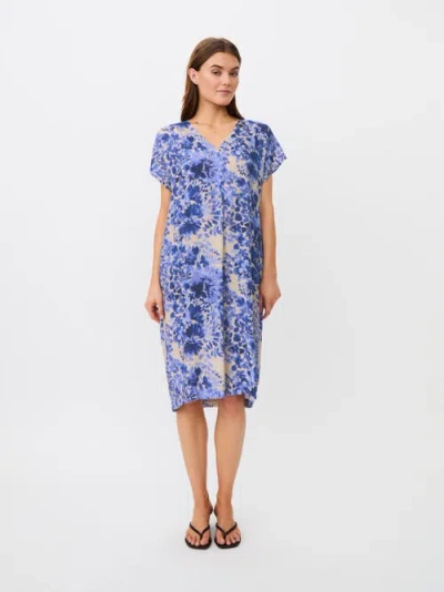 Masai Copenhagen Maodetto V-neck Floral Midi Tunic Dress In Blue