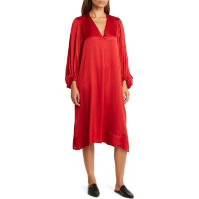 Masai Copenhagen Nalo Long Sleeve Satin Shift Dress In Red
