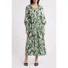 Masai Copenhagen Nomina Abstract Print Long Sleeve Dress In Dark Lichen Green