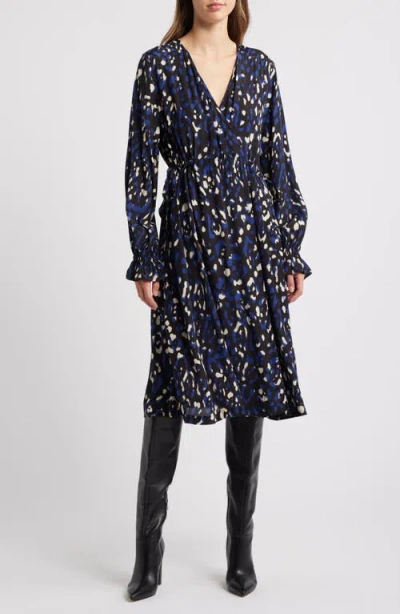 Masai Copenhagen Norin Faux Wrap Long Sleeve Dress In Medieval Blue