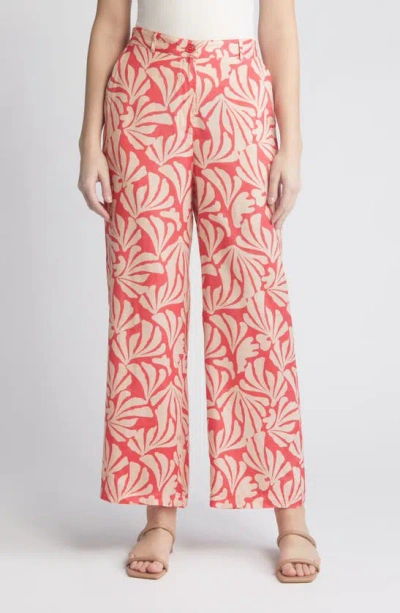 Masai Copenhagen Perinua Floral Print Wide Leg Trousers In Hibiscus