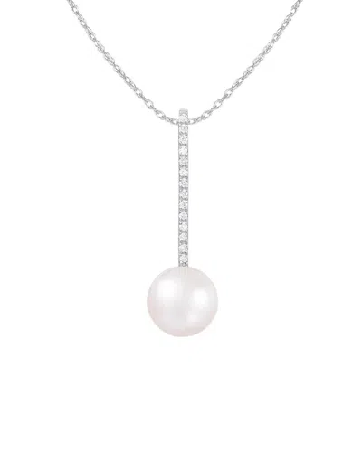 Masako Pearls 14k 0.05 Ct. Tw. Diamond 8-9mm Pearl Pendant Necklace In Metallic