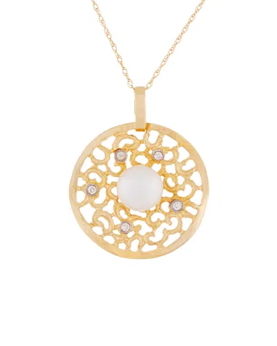 Masako Pearls 14k 0.07 Ct. Tw. Diamond 8-8.5mm Pearl Medallion Pendant Necklace